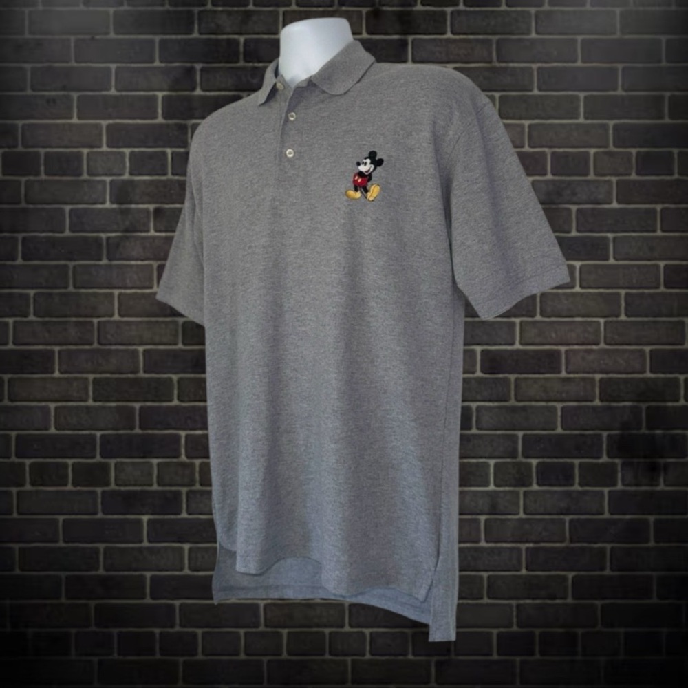 Disney Store Men’s Polo Shirt XL Slim Fit Gray Embroidered Mickey Mouse - Picture 4 of 9